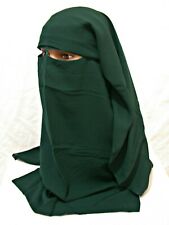 Egyptian 3 Layer Niqab Long FOREST GREEN Veil Muslim Korean Chiffon Burqa Hijab