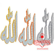 Big 2.35'' 14k Gold On Real Silver Allah God Muslim Islamic Arabic Charm Pendant