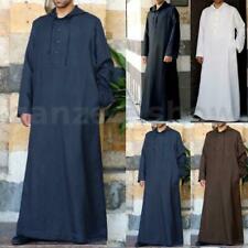 US STOCK Mens Long Sleeve Muslim Clothing Dishdasha Thobe Saudi Abaya Kaftan Top