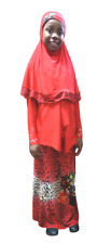 Girls Abaya dresses Muslim Children Hijab Skirt Kaftan Red Set African kids