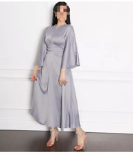 Muslim Middle Eastern Dubai Satin Lotus Sleeves Casual Maxi Dress Silver, Red
