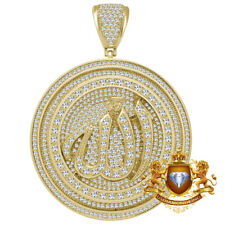Big XL 3.25'' 14K Gold Tone Simulated Diamond Allah Muslim Flower Pendent Charm