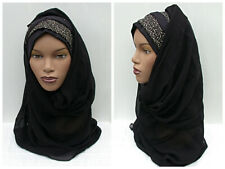 Turkish Black and Gold Instant Hat Scarf Muslim Headcover Hijab