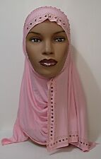 One piece Kuwaiti Mona Rhinestone Hijab Headcover Muslim Wrap CARNATION Abaya