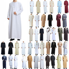 Muslim Mens Long Sleeve Robe Abaya Saudi Islamic Kaftan Thobe Jubba Long Dress