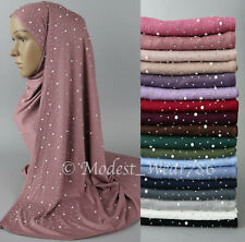 Semi Maxi Cotton Jersey Hijab Scarf Muslim Headcover Pearl Stones 170X70 CM
