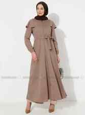 Muslim Women's Modest Long Belted Dress Abaya Gown Elegant Mink 